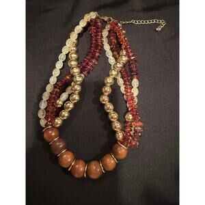 Beaded unbranded necklace made with wood, amber, citrine and gold tone beads
